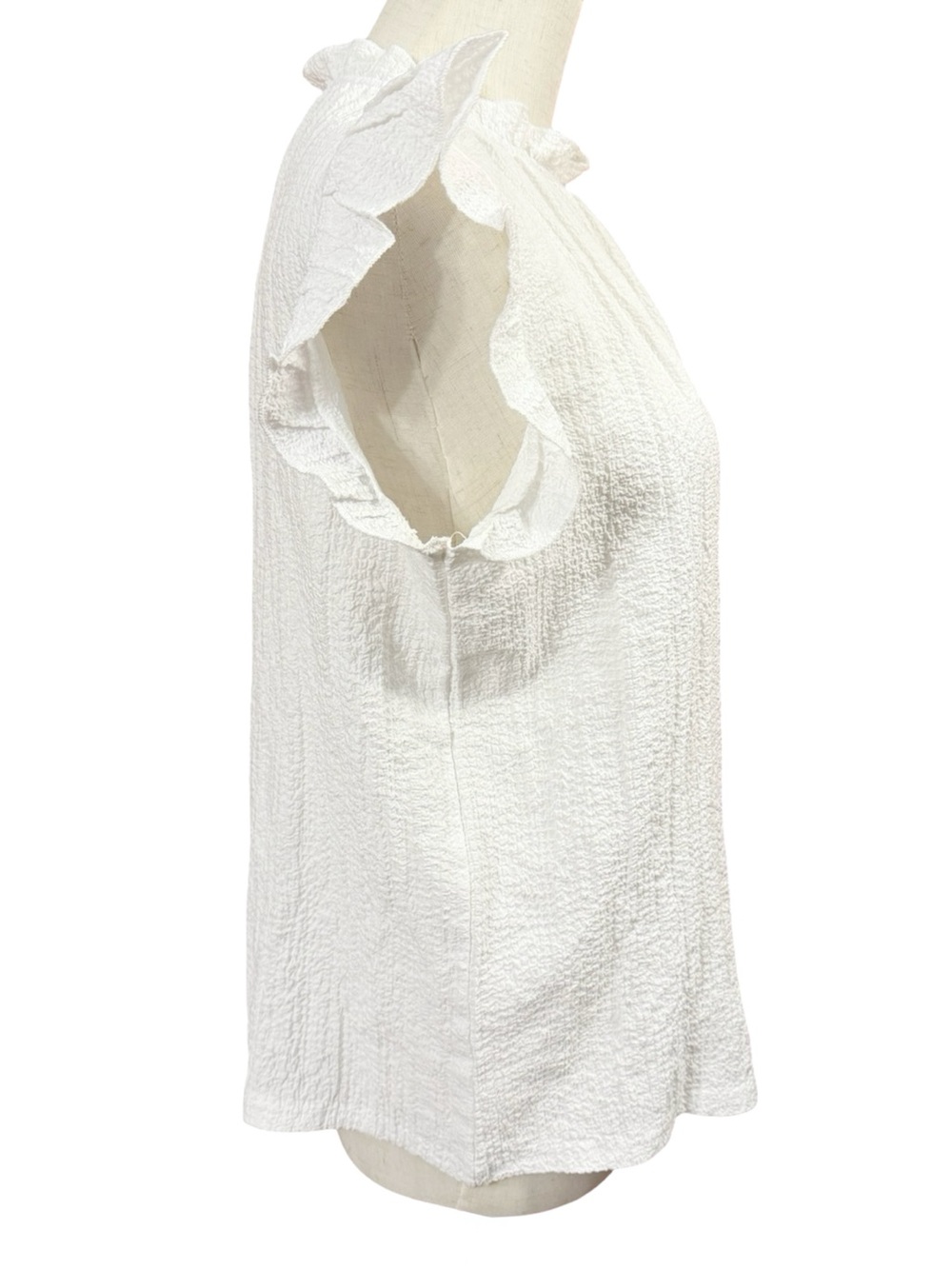 White Crepe Mock Neck Ruffle Blouse Size Small - Picture 4 of 10